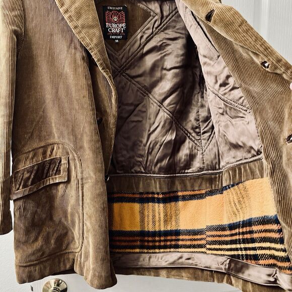 VTG Europe Craft Men’s 38 Brown Corduroy Jacket Blanket Lined Trimmed Yugoslavia - Picture 6 of 10